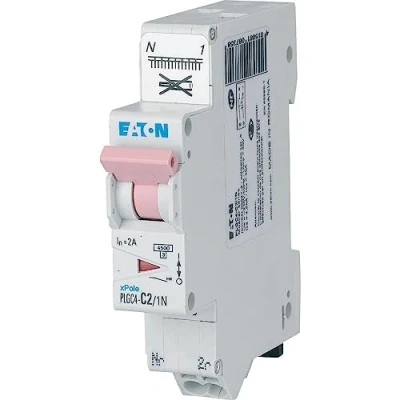 Image de EATON 109125 PLGC4 C2/1N DISJONCTEUR MODULAIRE PH/N Blanc MANETTE ROSE 1P+N / 2 A COURBE C Raccordement direct sans vis