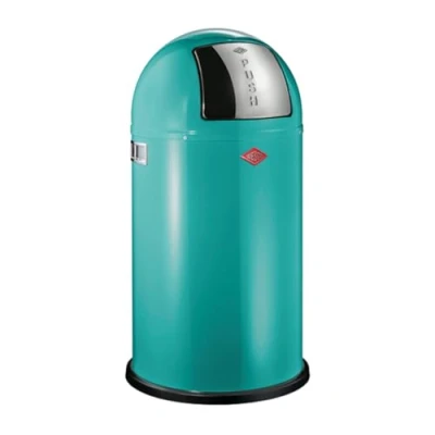 Image de WESCO Poubelle Pushboy de couleur turquoise, tôle d&#039;acier revêtue par pulvérisation, volume 50 litres, grand rabat en acier inoxydable, récipient intérieur amovible