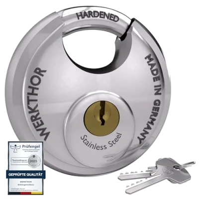 Image de WERKTHOR Cadenas avec clé discus de 7 cm pour Antivol remorque sécurité + 2 clés à anse ronde