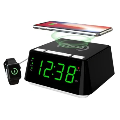 Image de Réveil avec charge sans fil, double alarme, snooze, gradateur de luminosité, port chargement USB, grande affichage LED, lumière nocturne, température intérieure et d&#039;humidité iTOMA CKS801