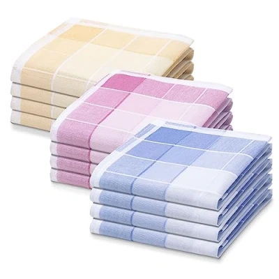 Image de JEMIDI 12x Mouchoir en tissu Lot de 12 mouchoirs 30 x cm réutilisables coton Lavables machine et compatibles avec sèche linge