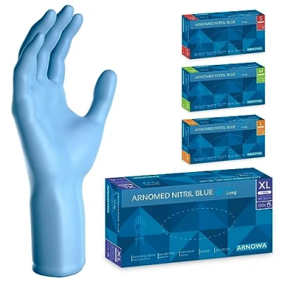 Image de ARNOMED gants jetables Bleu Extra Longs, de 30cm long en XL, nitrile Épais, 100 pcs/boîte, caoutchouc longs jetables, S, M, L &amp; XL