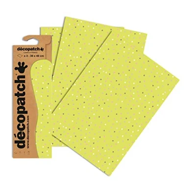 Image de Décopatch C687O Une pochette de 3 feuilles papier imprimé 30x40 cm, Cœurs sur fond vert
