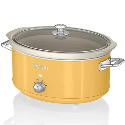 Image de Swan Retro SF17031YELNEU Mijoteuse, Récipient de Cuisson Amovible 6,5 Litres, Slow Cooker, Céramique Antiadhésive sans PFOA ni PTFE, 3 Niveaux température, Design Vintage, Jaune, 320W