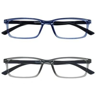 Image de OPULIZE See Lunettes de Lecture Anti Lumière Bleue Pack 2 Montures Étroites Charnières à Ressort Améliore le Sommeil Jeux Ordinateur Bleu Gris Hommes Femmes BB9 37 +2.00