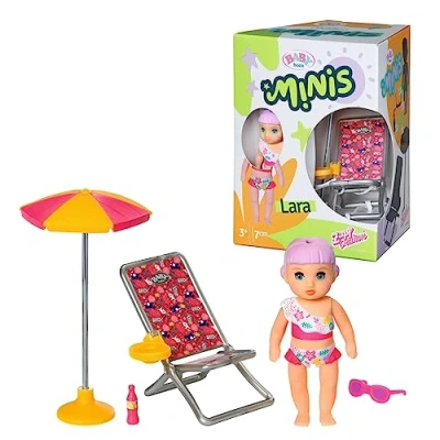 Image de BABY born Minis Set été avec Lara 906132 Poupée de 7 cm des accessoires exclusifs &amp; corps mobile pour un jeu réaliste Convient aux enfants 3 ans+, Blanc