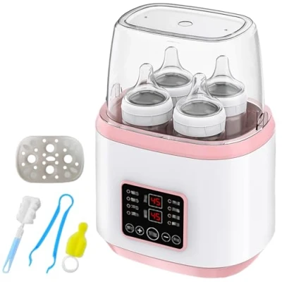 Image de chauffe biberon 8 en 1 pour bébé, stérilisateur rapide biberons, biberon, avec écran LCD, sans BPA, rose