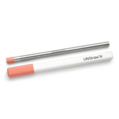 Image de LifeStraw Sip Paille Filtrante Réutilisable en Acier Inoxydable avec Étui, Élimine les Microplastiques, Bactéries et Parasites pour Voyage Utilisation Quotidienne, Apricot