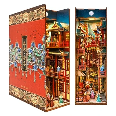Image de Tonecheer DIY Book Nook Kit, Puzzle 3D en bois Maison de poupées Miniatures à construire Modélisme Adultes, Décoration créative la Bibliothèque avec lumière LED (Banquet dynastie Tang)