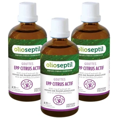 Image de OLIOSEPTIL Extrait de Pépins Pamplemousse en Gouttes Citrus Actif EPP + Plantes Origine 100% Naturelle Contribue à la Résistance l&#039;Organisme Lot 3 produits