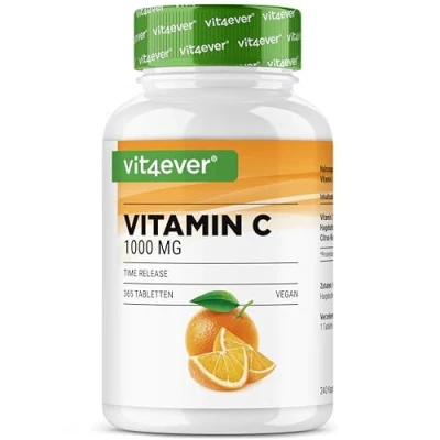 Image de Vitamine C 1000mg 365 comprimés par an Effet à libération prolongée Testé en laboratoire + Extrait d&#039;églantier Bioflavonoïdes d&#039;agrumes Végétalien Fortement dosé