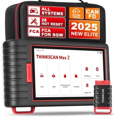 Image de Thinkcar Valise Diagnostic Auto,THINKSCAN Max 2 OBD II Français Voiture Complet des Systèmes et 28 Reset, 32G ROM,Oil/Brake/Inject/DPF,Mises à Jour gratuites, Noir/Rouge, Android 10.0