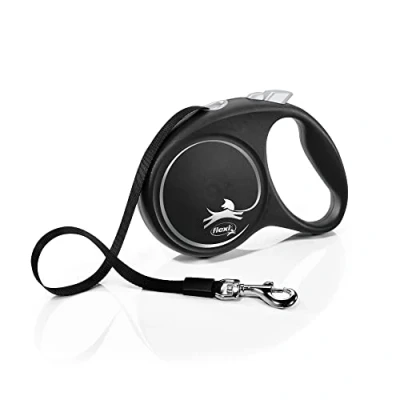 Image de Flexi, Laisse Modèle Black Design, Version Sangle, Forme Moderne et Ergonomique, Système de Guidage perfectionné, à Enrouleur, Made in Germany, Black/Silver, L 5m