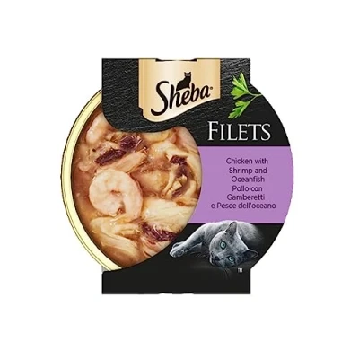 Image de Sheba Filets Aliments humides pour Chats avec Poulet et crevettes, 32 bacs de 60 g chacune, Total 1920