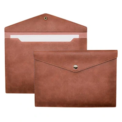Image de VANRA Porte documents A4 en cuir synthétique imperméable avec fermeture à bouton pression Format Marron
