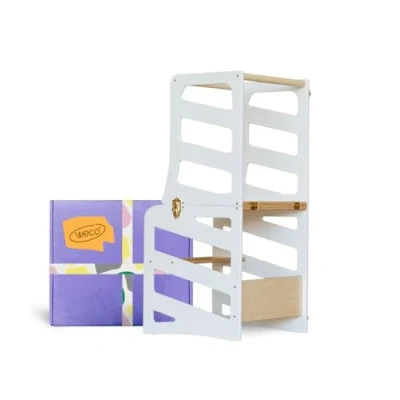 Image de Weco Tour d&#039;apprentissage 3 en 1 pour Enfant Marchepied Blanc Ustensile de Cuisine Pliable (Blanc)