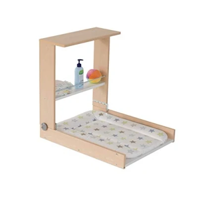 Image de Geuther 4872 Étagère à langer murale Wicki avec matelas peu encombrante utilisable d&#039;une seule main planche agréable pour le dos naturel Motif: Party animals