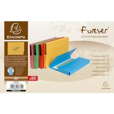 Image de Exacompta Réf. 47670E Paquet de 50 chemises Poche avec soufflet 32 mm Forever® 290 g/m² 100% recyclées et certifiées Ange Bleu dimensions 24 x cm 5 couleurs assorties
