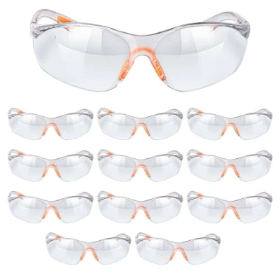 Image de Kurtzy Lot de 12 Lunettes Sécurité Transparentes Protection Avec Verres en Plastique, Pont Nez et Embouts Branches Caoutchouc pour plus Confort Lunette Transparente PPE