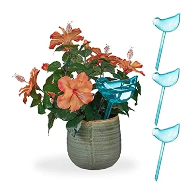 Image de Relaxdays Lot de 4 globes d’arrosage, irrigation Automatique, arrosoirs bulbes en Forme d’Oiseau, 200 ML chacun, Bleu