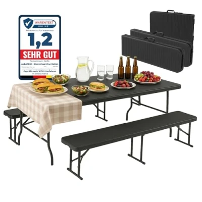 Image de Albatros Ensemble de 2 bancs et 1 table à bière en rotin Robuste Pliable grande capacité charge pour jusqu&#039;à 10 personnes