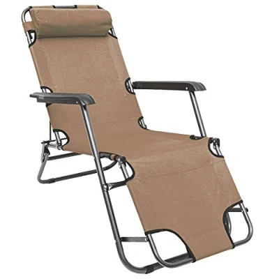 Image de AMANKA Chaise Longue inclinable et Pliante Transat de Jardin 153 cm + appuie tête Amovible Repose Jambes Dossier inclinables Beige