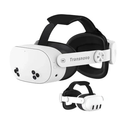 Image de Sangle de tête Compatible avec Meta Quest 3,VR Accessoires TRANSNOVO Conception rétractable à Un Bouton et Confort amélioré Support réglable Coussinet en PU