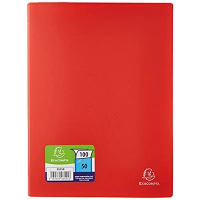 Image de Exacompta Réf. 8555E 1 Protège documents OPAK 50 pochettes grainées antireflet 100 vues pour format A4 dimensions 24 x 32 cm couverture en polypro souple couleur rouge