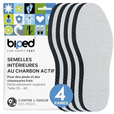 Image de biped 4 paires de semelles au charbon actif avec rembourrage en latex pour la régulation du climat, une fraîcheur hygiénique des chaussures et pieds z2727(40)