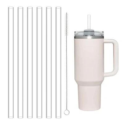 Image de YELYTR Lot de 6 pailles pour Stanley Cup, transparentes, avec brosse nettoyage, accessoires réutilisables, sans BPA (compatibles 100 ml)