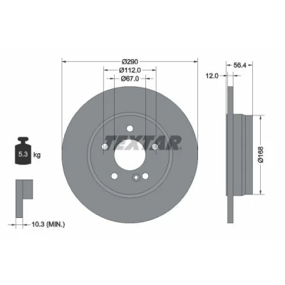 Image de TEXTAR PRO 92091103 Disque de frein 290 12 05/06 112 plein revêtu sans boulon fix roue, moyeu roue MERCEDES BENZ: Classe E Break