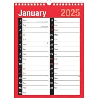 Image de Calendrier 2025 format A4 Grand 2 colonnes 1er janvier au 31 décembre à