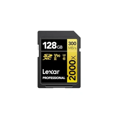 Image de Lexar Professional 2000x Carte SD 128Go, mémoire SDXC UHS II sans Lecteur, Jusqu&#039;à 300 Mo/s en Lecture, pour DSLR, caméras vidéo qualité cinéma (LSD2000128G BNNAG)
