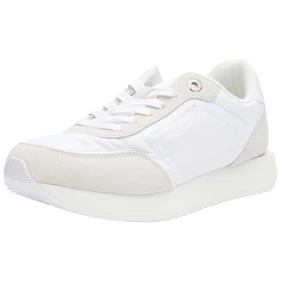 Image de Tommy Hilfiger Essential Runner Baskets basses, Femme, Taille: 37, White Cuir et textile