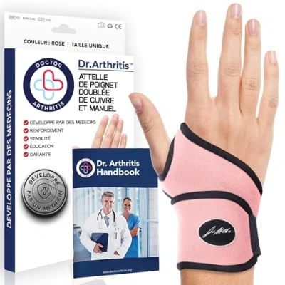 Image de Orthese Poignet Infusée de Cuivre Conçue par des Médecins, Attelle Gauche et Droit, Protege poignet/Orthese Pouce, Support Nuit pour Femmes Hommes [Simple, Rose]