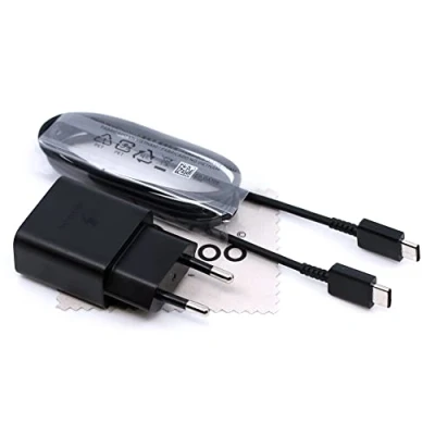 Image de Chargeur pour Samsung Galaxy Xcover 5 (G525F), 4s (G398F), Pro (G715F), Field (G889F) Fast Charge 15W Type C avec Chiffon de Nettoyage d&#039;écran mungoo