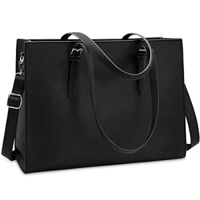 Image de NUBILY Sac Cabas Femmes à Main en PU Cuir Grand Capacité Ordinateur Portable 15.6 Pouces Imperméable de Cours Bandoulière Epaule, Noir, L, Simple