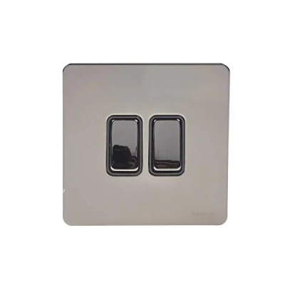 Image de Schneider Electric Plaque plate sans vis ultime Interrupteur double à bascule 2 voies, unipolaire, 16AX, GU1422BBN, nickel noir avec insert