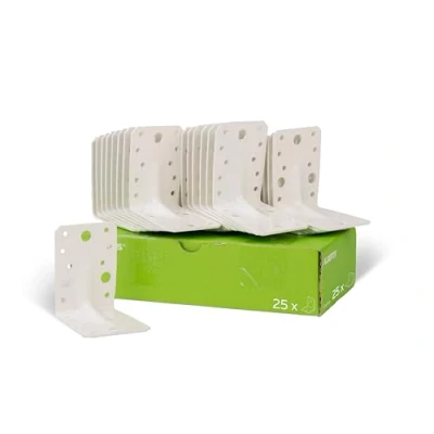 Image de Alberts 846671 Équerre d&#039;assemblage renforcée avec nervure galvanisée, plastifiée, en blanc 90 x 65 mm kit de 25