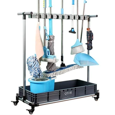 Image de Étagère de Rangement pour Outils Nettoyage Porte Balais avec Chariot