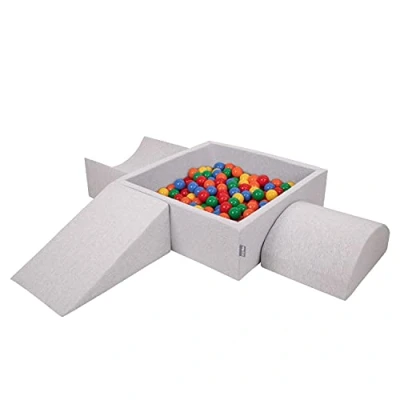 Image de KiddyMoon Aire De Jeux en Mousse avec Carré Piscine À Balles (300 Balles) Fosses Boules pour Enfants Jouets Parcours Obstacles, Fabriqué UE, Gris Clair: Jaune/Vert/Bleu/Rouge/Orange
