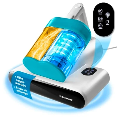 Image de CLEANmaxx aspirateur d&#039;acariens Rotation + lumière UV C &amp; Filtre HEPA pour Personnes allergiques à Main Matelas Fonction Ultrason Chaleur Puissant : détruit 99,9% des acariens