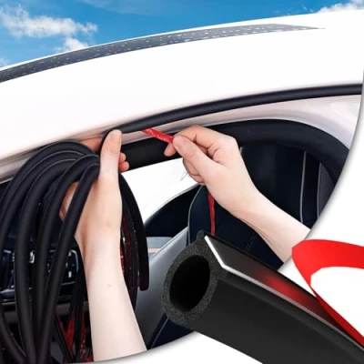 Image de Joint Porte Voiture Caoutchouc Adhesif Jobon Universel Bande de Autocollant, Isolation Phonique pour Coffre, Pilier, Portes, Fenetres (15x15mm, 6.1M)