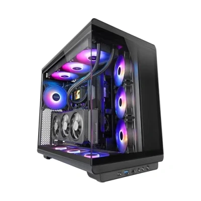 Image de Mars Gaming MC REV, Boîtier ATX, Double Verre Trempé, 3 Ventilateurs ARGB Inversés, GPU Vertical, Refroidissement 360mm,