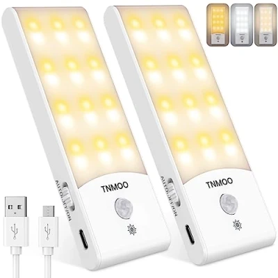 Image de Veilleuse LED Rechargeable, [Lot de 2] 24 Automatique avec Détecteur Mouvement, 3 températures couleur, Gradation Continue, 3Modes, Lampe Nuit pour Escalier, Armoire, Couloir