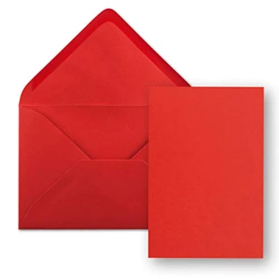 Image de Lot de 25 Cartes Avec Enveloppes simples au format A5 (14,8 x 21 cm) C5 (15,4 22 fermeture par collage humide Rouge