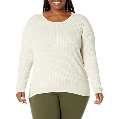 Image de Amazon Essentials Pull Torsadé Léger À Col Rond Et Manches Longues (Disponible en Grande Taille) Femme, Avoine Chiné, S