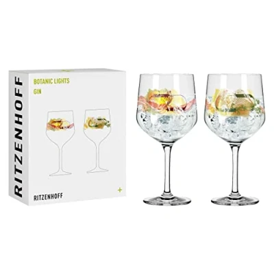 Image de Ritzenhoff Botanic Lights 3791001 Lot de 2 verres à gin 700 ml Série N 1 pièces avec couleurs d&#039;été Fabriqué en Allemagne Vert, orange, jaune, rouge