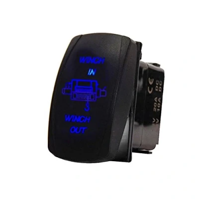 Image de Mintice Interrupteur à Bascule Commutateur Momentané Lampe Lumière LED Bleu 12V 20A pour Voiture Bateau 7Pin Winch in out Light