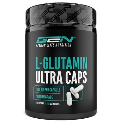Image de L Glutamine 365 Capsules Dosage extra élevé avec 1100 mg par capsule 6600 portion journalière pure et ultra fine Sans additifs indésirables